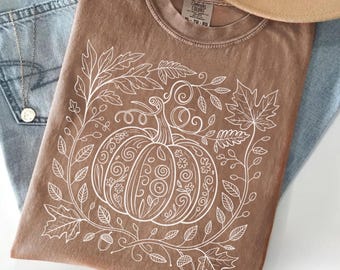 Comfort Colors® Boho Fall Floral Shirt, Retro Fall Tshirt, Autumn Vibes Shirt, Pumpkin Season Graphic Tee, Vintage Fall Pumpkin T-shirt