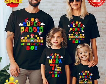 Family Matching Super Kiddo Birthday Shirt, Mario Shirts,Custom Mario Birthday Party Family Shirt, Personalized Name Birthday Party,Bros Tee