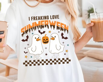 Comfort Colors Summerween Shirt, Spooky Summer ,Vacation Shirt, Retro Summer, Girly Summer, Beach Vibes, Halloween Skeleton, Halloween Goose