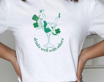 St Patrick's Day Shirt for Women, Drinks Well With Others Shirt, St Patty Day Shirt, Funny St Paddy Tee,  cocktail shirt, shamrocked