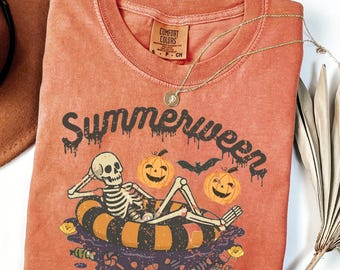 Comfort Colors® Summerween Shirt, Summer Skeleton, Spooky Summer Tee, Retro Summer, Girly Summer, Beach Vibes Tee, Halloween Skeleton Shirt