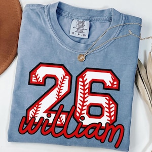 Custom Baseball Name Number Shirt, Comfort Colors Baseball Shirt, Personalized Baseball Player Shirt,  Sports Mom tee, Game Day