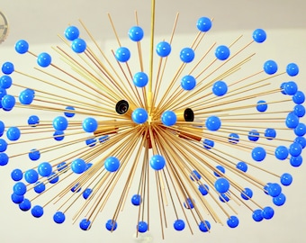 Mid Century Brass Sputnik Chandelier - Supernova Ceiling Light, Modern Handmade Pendant Lamp