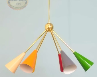 Multicolored Downward Ceiling Pendent Light Italian Style 6 Arms Sputnik Brass Chandelier Fixture