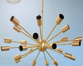 Vintage Brass Sputnik Chandelier: Mid Century Starburst Ceiling Lamp