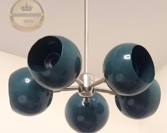Mid Century Sputnik Chandelier: Brass Eyeball Shades, Chrome Finish