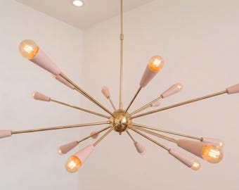 Retro Starburst Pendant Light, Mid Century Modern Brass Chandelier