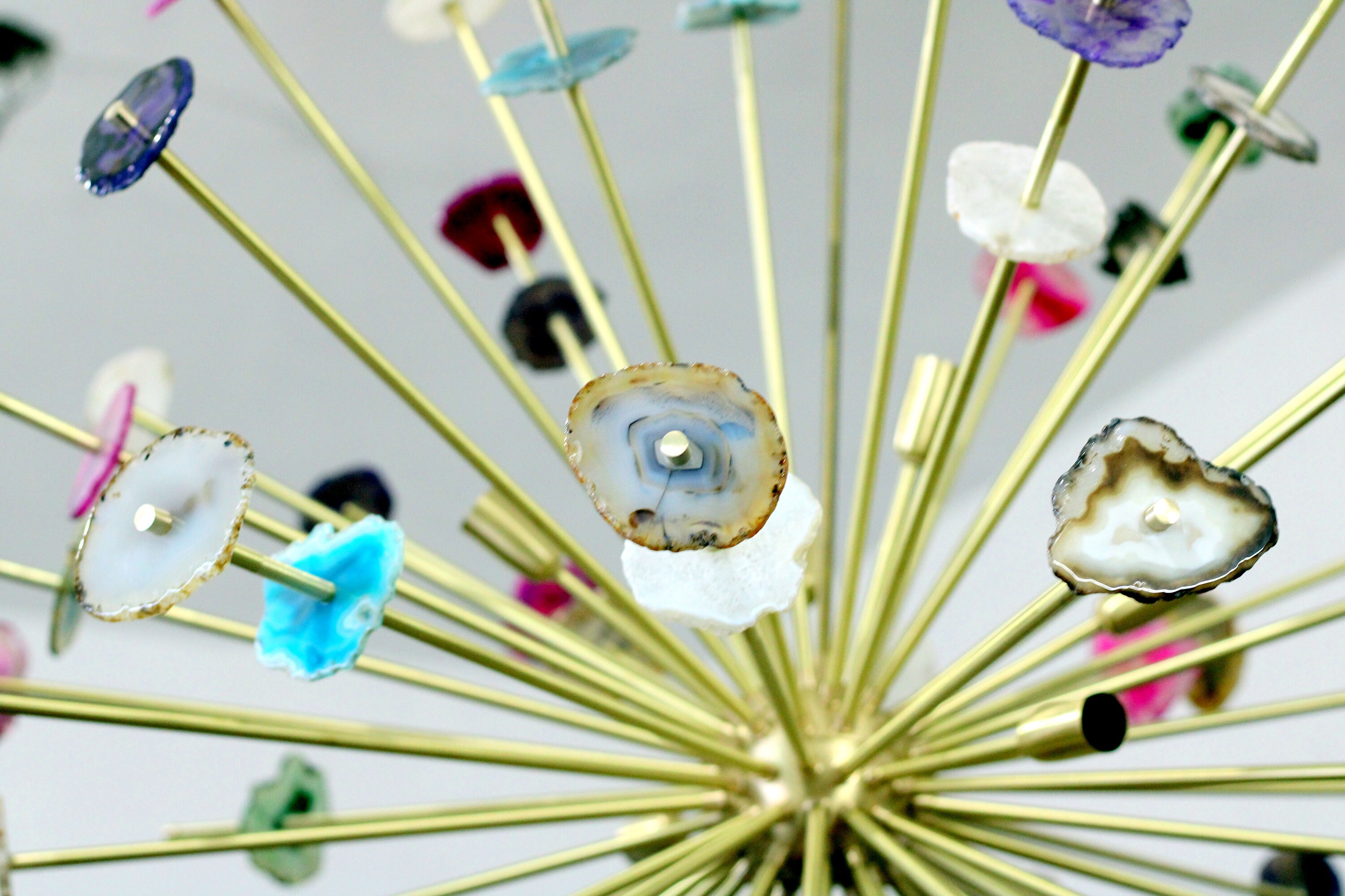 Large Brass Chandelier Natural Stones Agates Lights Premium Etsy