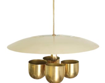 Mid Century Raw Brass Sputnik Chandelier: 4-Light Dome Shade