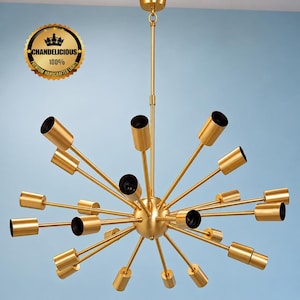 Vintage Sputnik-krona i mässing: Taklampa med stjärnformad form från mitten av århundradet, Atomic Modern matrumsarmatur