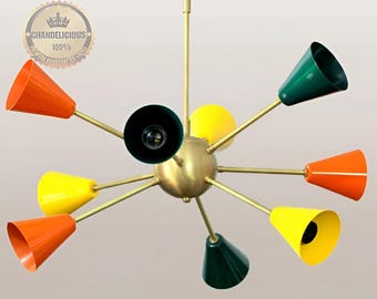 Radiant Revival: Multicolour Mid Century Style Sputnik Lights with 9 Arms