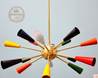 Colorful 16-Light Sputnik Chandelier – Custom Cone Shade Ceiling Lamp | Fits All Ceiling Types