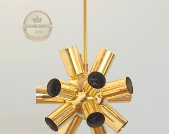 18-Arm Golden Brass Sputnik Chandelier: Handcrafted Modern Pendant Light
