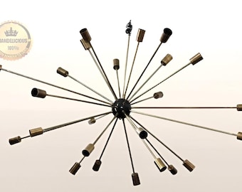 Antiqued 24-Bulb Arms Antique Finish Brass Lights Artisanal Elegance 1950's Style Large Sputnik Lighting