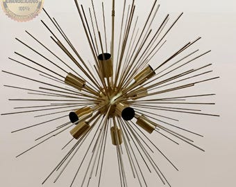 Sea Urchin Brass Pendant Light: Sputnik Style Chandelier, 24 inch