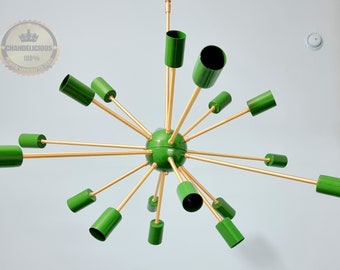 Green Brass Sputnik Chandelier: Mid-Century Modern 18-Arm Pendant Light