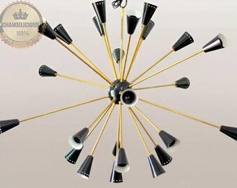 24-Bulb Sputnik Chandelier: Handcrafted Antique Brass Finish - 1950s Style