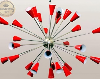 30-Arm Sputnik Chandelier: Nickel Plated Brass with Red Shades