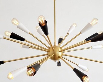 Black and White Sputnik Light Fixture, Modern Brass Hanging Ceiling Lamp
