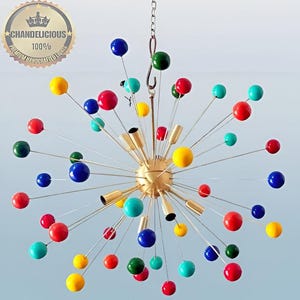 Multicolor Beads Premium Exclusive Lamp Brass Sputnik Chandelier Pier Giacomo Castiglioni Design