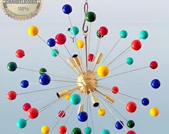 Handgjord Sputnik-krona i mässing - Flerfärgad pärlbesatt modern konstlampa (61 cm)