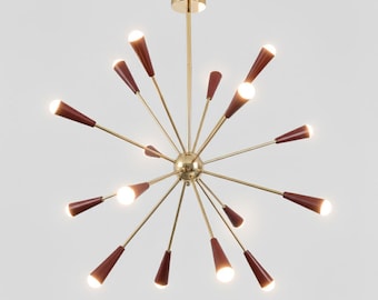 Mid century Design Sputnik 16 Arms Chandelier Wine Red color premium cone exclusive industrial Ceiling Pendant