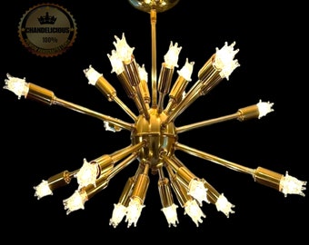24-Arm Brass Chandelier: Polished Gold Finish
