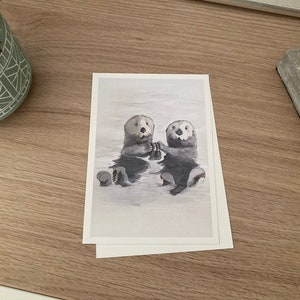 Postkarte "Otter" in Tusche und Bleistift