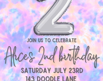 Editable Girls Birthday Invitation Tie Dye