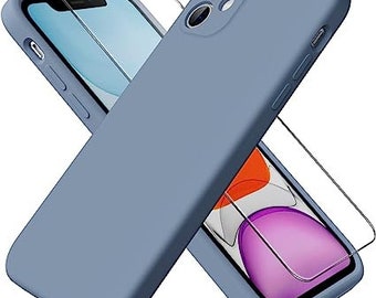 ACRONIX Compatible for iPhone 11, with Tempered Glass Screen Protectors Liquid Silicone Gel Rubber Cover Shockproof Proctive-French Blue