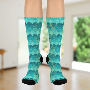 Mermaid Inspired Crew Socks | Comfortable Fashion for Beach/Mermaid Lovers Gift for Him or Her, Cozy Socks, Everyday Wear, Fun Prints
