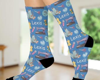 Personalized Sewing Crew Socks | Cozy Knitting Gift, Crafting Inspiration, Unique Home Accessories, Perfect for Crafters, Dress Maker Gifts