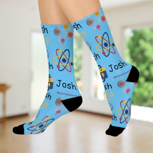 Personalized Science-Themed Crew Socks, Fun Custom Socks for Kids, Unique Gift for STEM Enthusiasts, Birthday Present, Grad Gifts Under 20