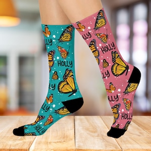 Monarch Butterfly Socks for Women/Man, Colorful Gift for Nature Lovers, Personalized Fun Sock Cozy Everyday Wear, Holiday Gifts Under 20