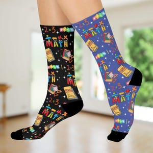 Fun Math-Themed Cushioned Crew Socks - Perfect Gift for Math Teachers, Students, Classroom Gift, Back to School, Cozy Footwear Gift Under 20