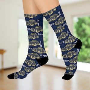 Classic Car Cushioned Crew Socks | Vintage Car Lovers Gift, Retro Style Accessories, Cozy Everyday Wear, Car Show Must-Have, Novelty Socks