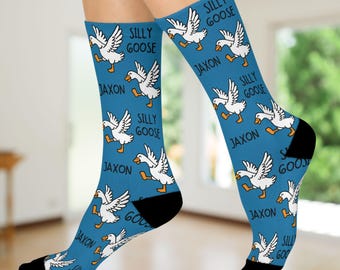 Personalized Funny Silly Goose Crew Socks, Gifts for Animal Lovers, Cozy Socks, Novelty Socks for Kids and Adults, Custom Goose Socks