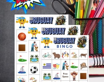 Juego de bingo de Uruguay imprimible. Actividad en español. Juego de aula sobre la herencia hispana para niños y familias. Descarga instantánea.