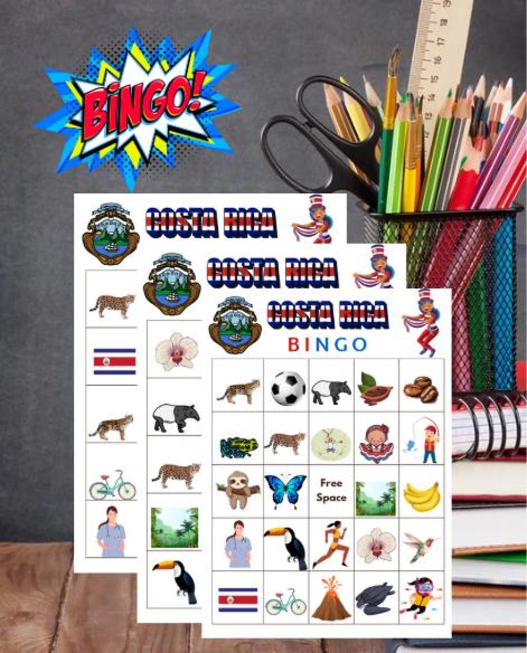 Costa Rica Games Costa Rica Bingo Game Printable Spanish Activity Hispanic Heritage ...