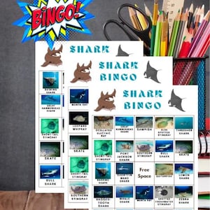 Shark Bingo Game Printable Ocean Animal Party Game for Kids Shark Birthday Activity Educational Marine Life Bingo