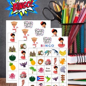 Puerto Rico Bingo Game Printable Spanish Activity Hispanic Heritage Classroom Game for Kids and Families Instant Download