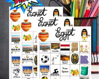 Egypt Bingo Game Printable Egyptian Landmarks Culture and History Party Activity Educational Classroom Resource