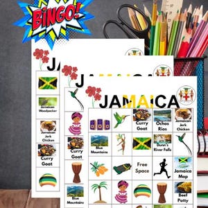 Jamaica Bingo Game Printable Caribbean Bingo Party Game for Kids and Adults Educational Island Activity