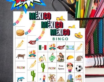 Mexico bingospel Afdrukbaar Mexicaans feestspel Culturele familieactiviteit Hispanic Heritage Classroom Game Instant Download
