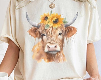 Highland Cow Shirt, Cow and Sunflower Shirt, Country Girl, Cowgirl Shirt, Southern Shirt, Rodeo Shirt, Boho Tee, Farm Animal Tee, Farm Life