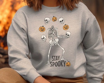 Halloween Sweatshirt Stay Spooky Juggling Skelton Sweatshirt, Spooky Halloween Shirt Fall Gift, Fall Sweatshirt, Cute Fall Sweatshirt