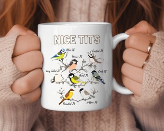 Funny 'Nice Tits' Bird Mug - Hilarious Birder Gift, 11oz Ceramic Coffee Cup with Great Tits Christmas Gift for Bird Watchers