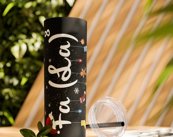 Deck the Halls With A Fa (La)8 Skinny Tumbler with Straw - Perfect Holiday Gift, Black Friday and Cyber Monday, Christmas Math, 20 Oz Cup