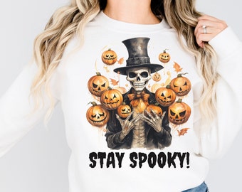 Halloween Sweatshirt Stay Spooky Juggling Skelton Sweatshirt, Skeleton Juggler of Pumpkins, Fall Gift, Fall Sweatshirt