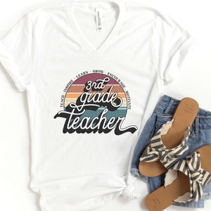 V-Neck Tee Retro Third Grade Teacher Shirt, Third Grade Teacher Shirt, 3rd Grade Teacher Gift, 3rd Grade Team Shirts, Retro Back to School